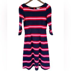 Boden Alma Ottoman Midi Dress Striped Ribbed Dress Women’s Pockets Navy Red 4R